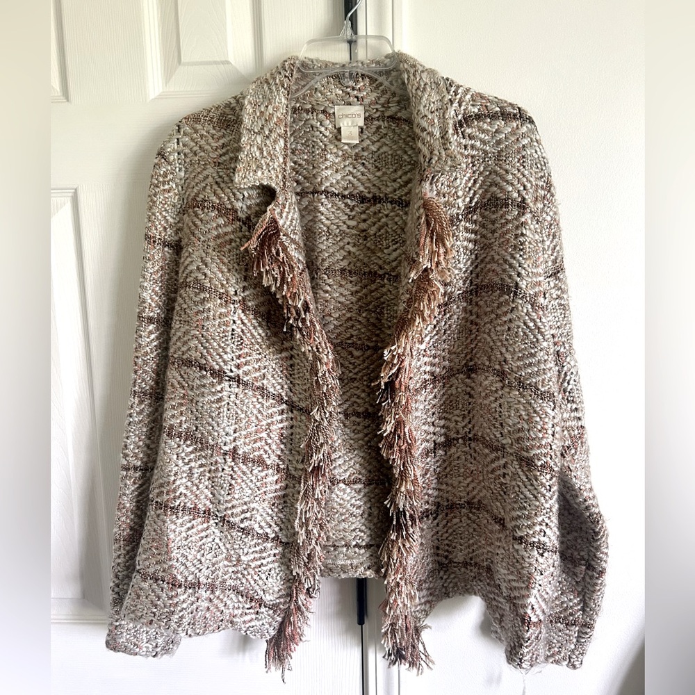 Chicos, size 3/XL, textured brown, tan and peach sweater jacket